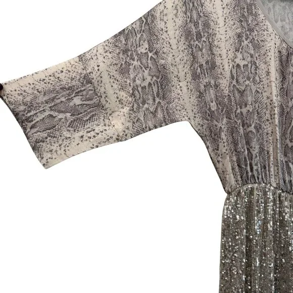 Loyd Ford Palm Springs Snake Print Sequin Skirt Fit Flare Dress Womens Size 4